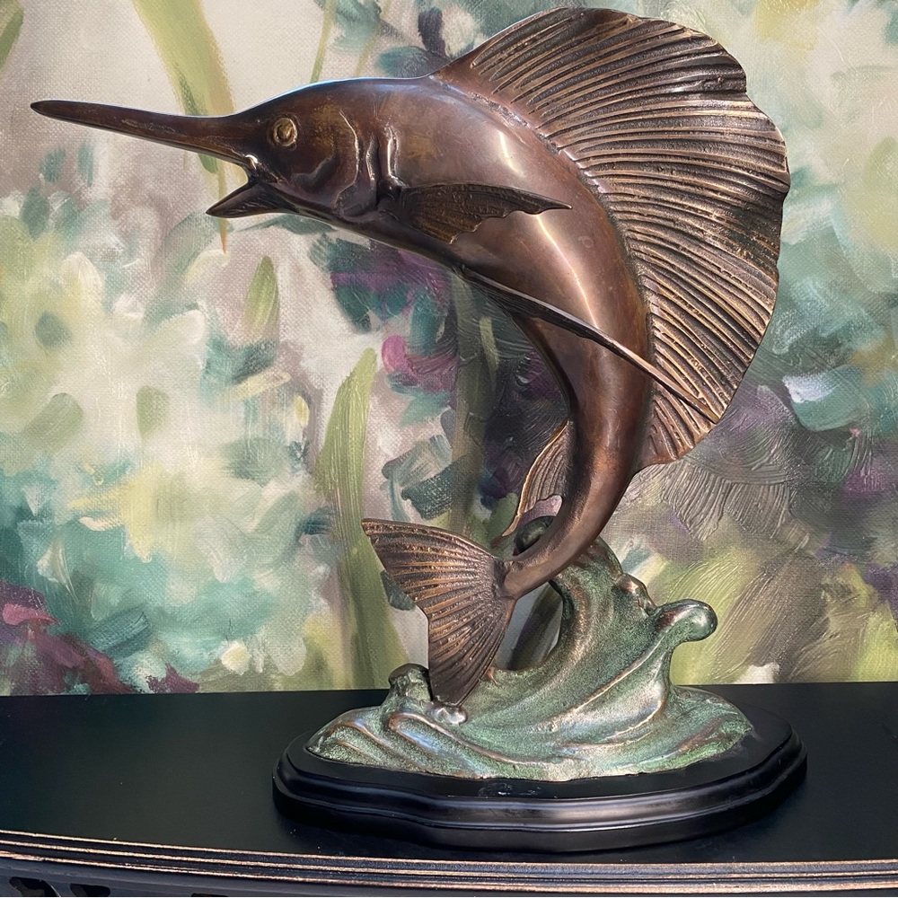 Vintage Bronze Brass Swordfish Statue Figurine Beautiful Gift